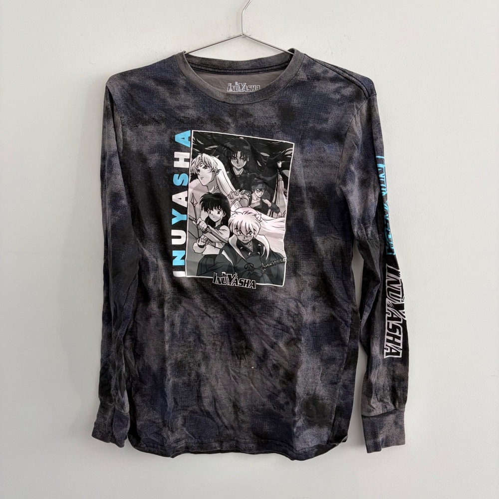Inuyasha Anime Graphic Tie Dye Long Sleeve Shirt Grey Small